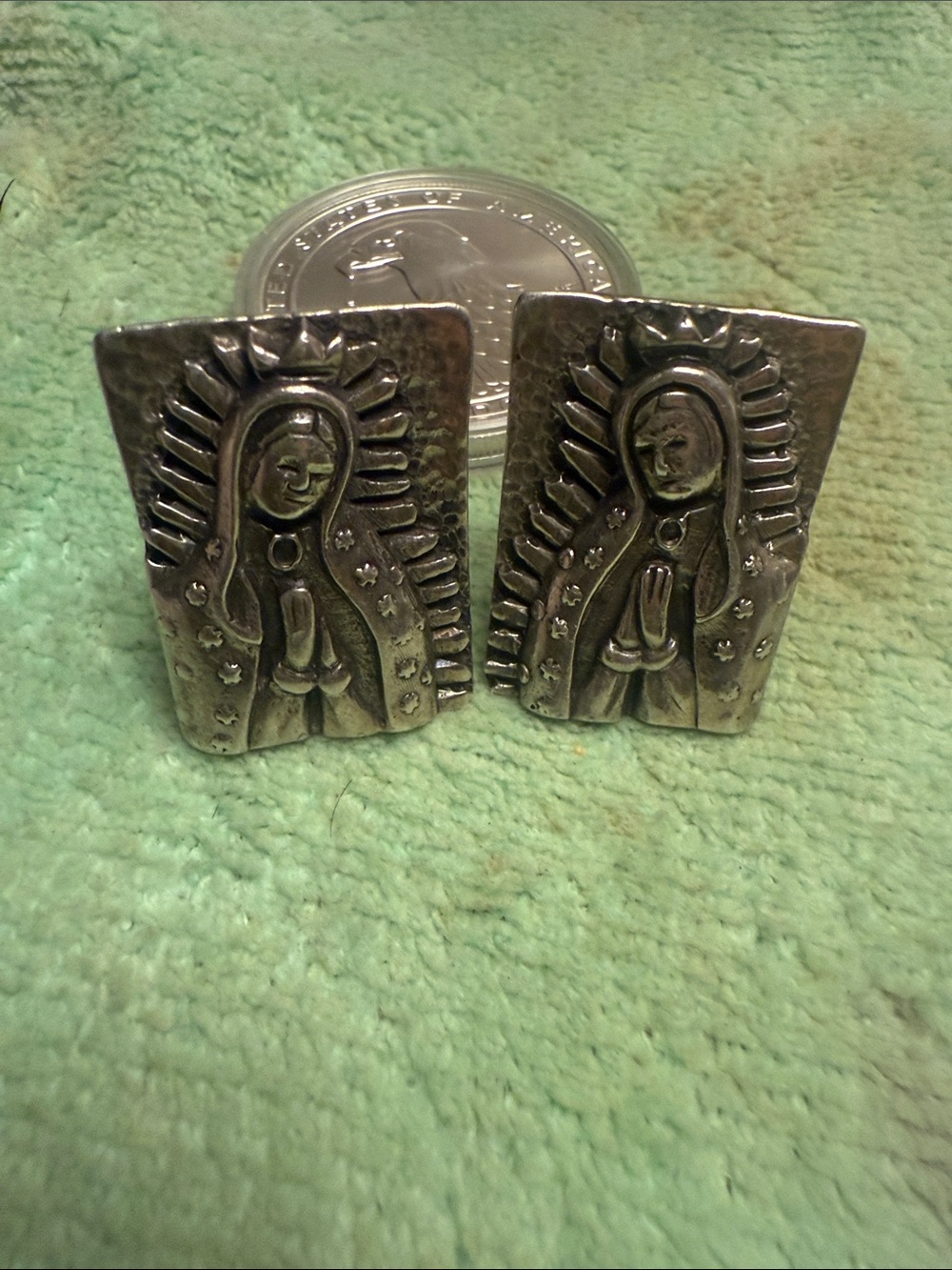 Dian Malouf statement Madonna/Virgin Mary SS clip on earrings